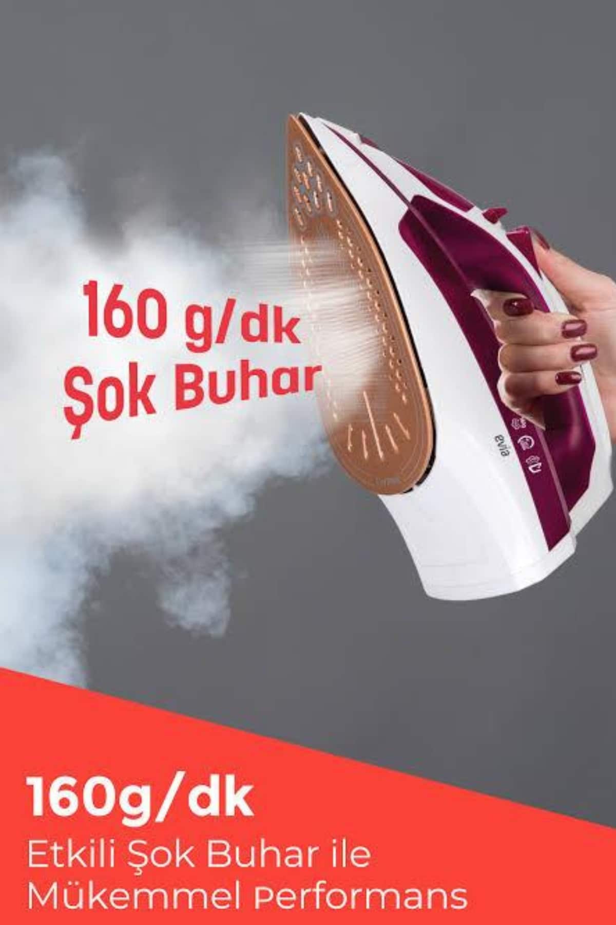 ütü yapmayı hem hızlı hem de verimli hale getiriyor. 2200W gücü sayesinde kısa sürede ısınarak güçlü buhar çıkışı sağlar. 177 gr/dk şok buhar performansı