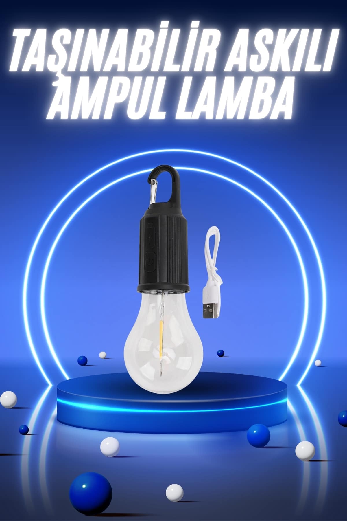 Taşınabilir Şarjlı Led Ampul Askılı Lamba Kamp Bahçe Lambası