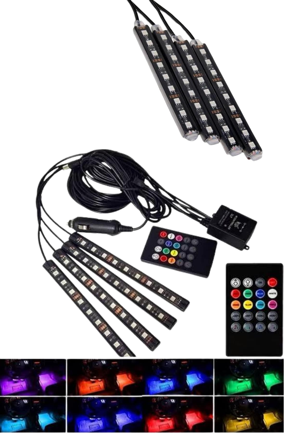 sesle senkronize çalışan yapısı sayesinde müzikle uyum içinde yanarak etkileyici bir atmosfer oluşturur. Her biri 12 adet güçlü 5050 SMD LED barındıran 4 esnek şerit