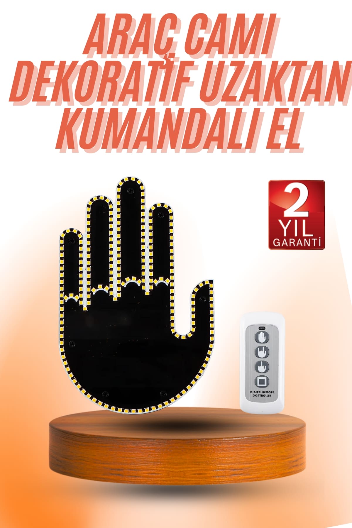 Kumandalı El Led Araba İçi 4 Farklı Mod El Orta Parmak Led