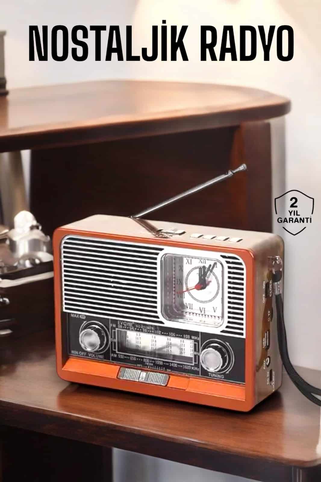 Ahşap Görünümlü Retro Bluetooth Radyo USBAUX Ve SD Kart Girişli