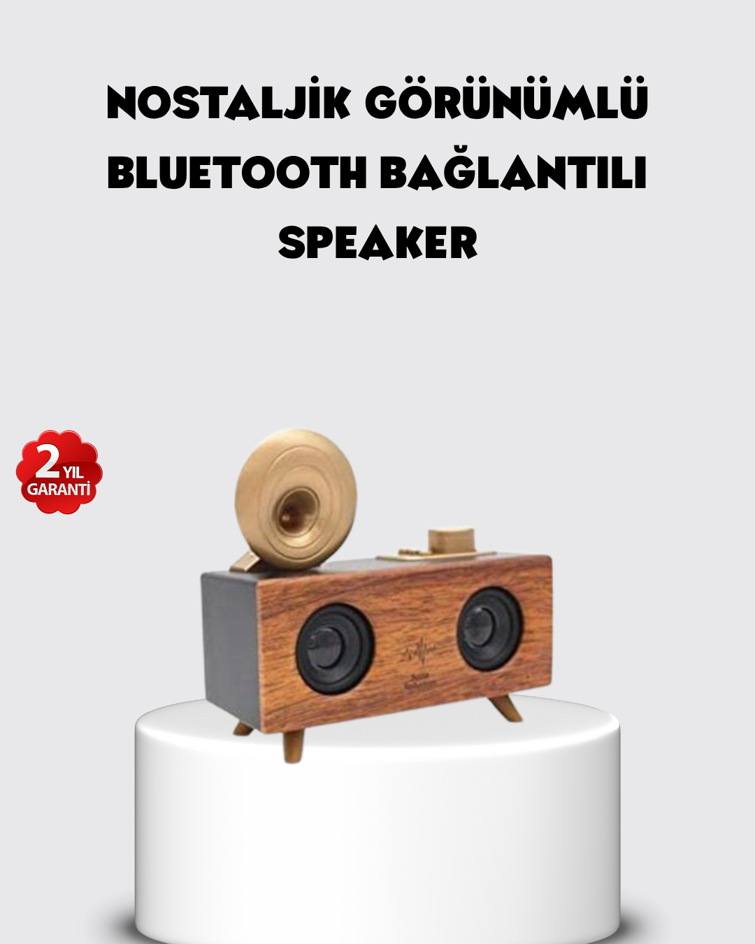 Retro Gramofon Tasarımlı Bluetooth Hoparlör – 3D Stereo Ses 1800 mAh Batarya