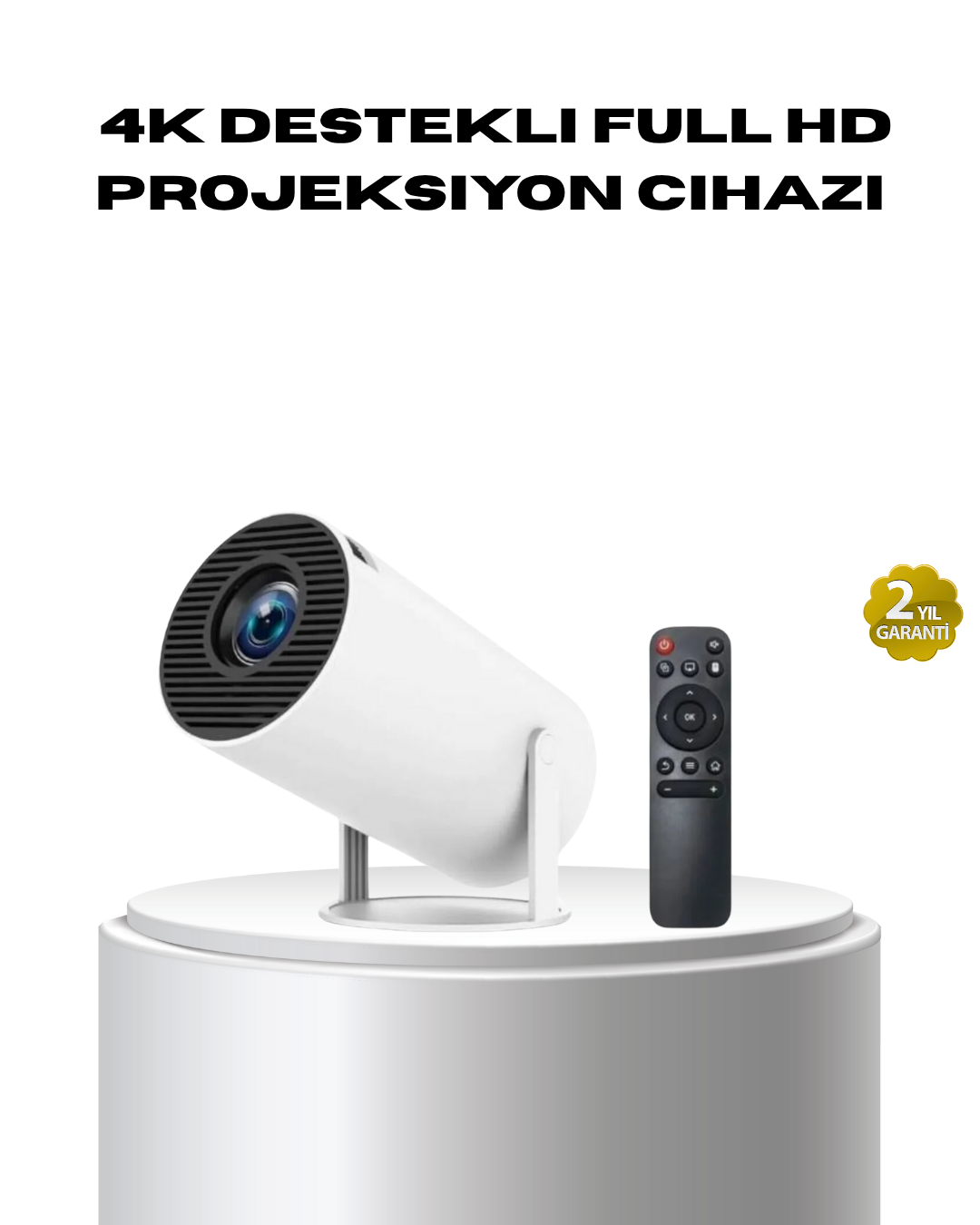 4K Destekli Full HD Projeksiyon Cihazı – 130 inç Geniş Ekran WiFi ve HDMI Bağlantılı