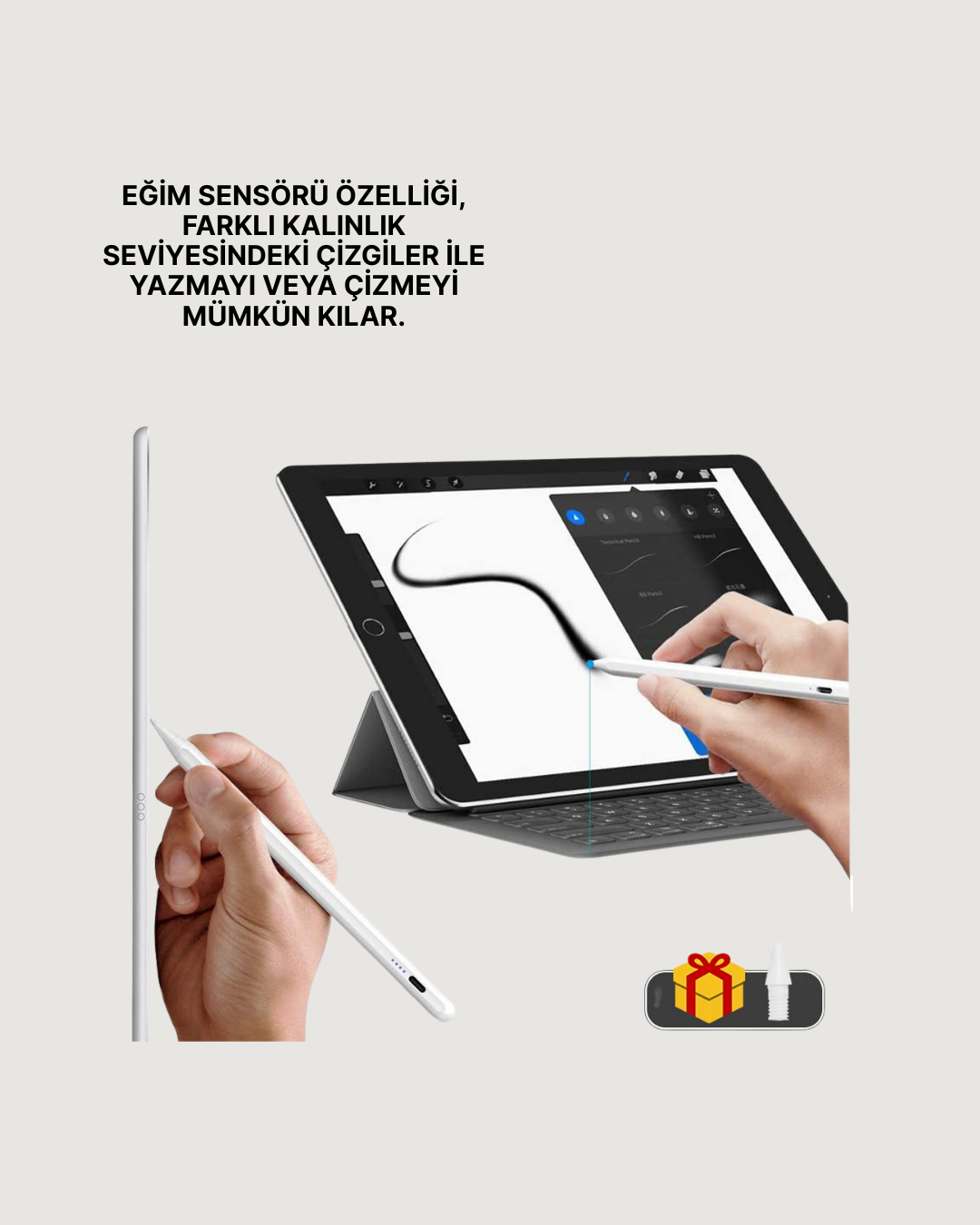 eğim sensörü sayesinde çizgilerinizin kalınlığını doğal şekilde kontrol etmenizi sağlar. 1