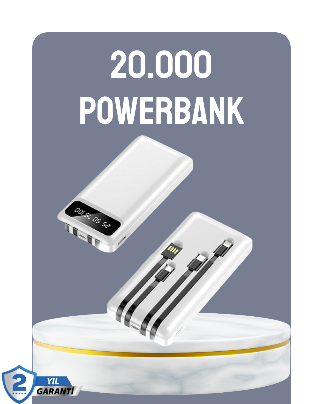 Hızlı Şarj Destekli 20.000mAh Powerbank USB Type-C Lightning LCD