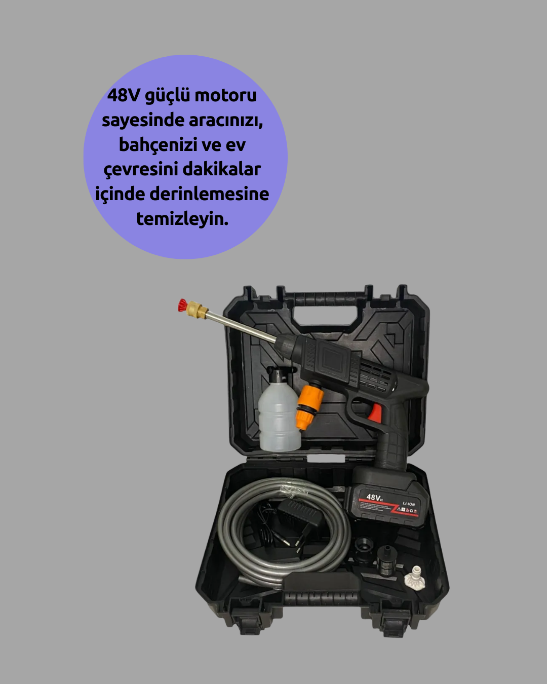 Şarjlı basınçlı yıkama makinesi ile temizlik artık çok daha kolay. Düşük su tüketimi ile çevre dostudur ve enerji tasarrufu sağlar. Ev