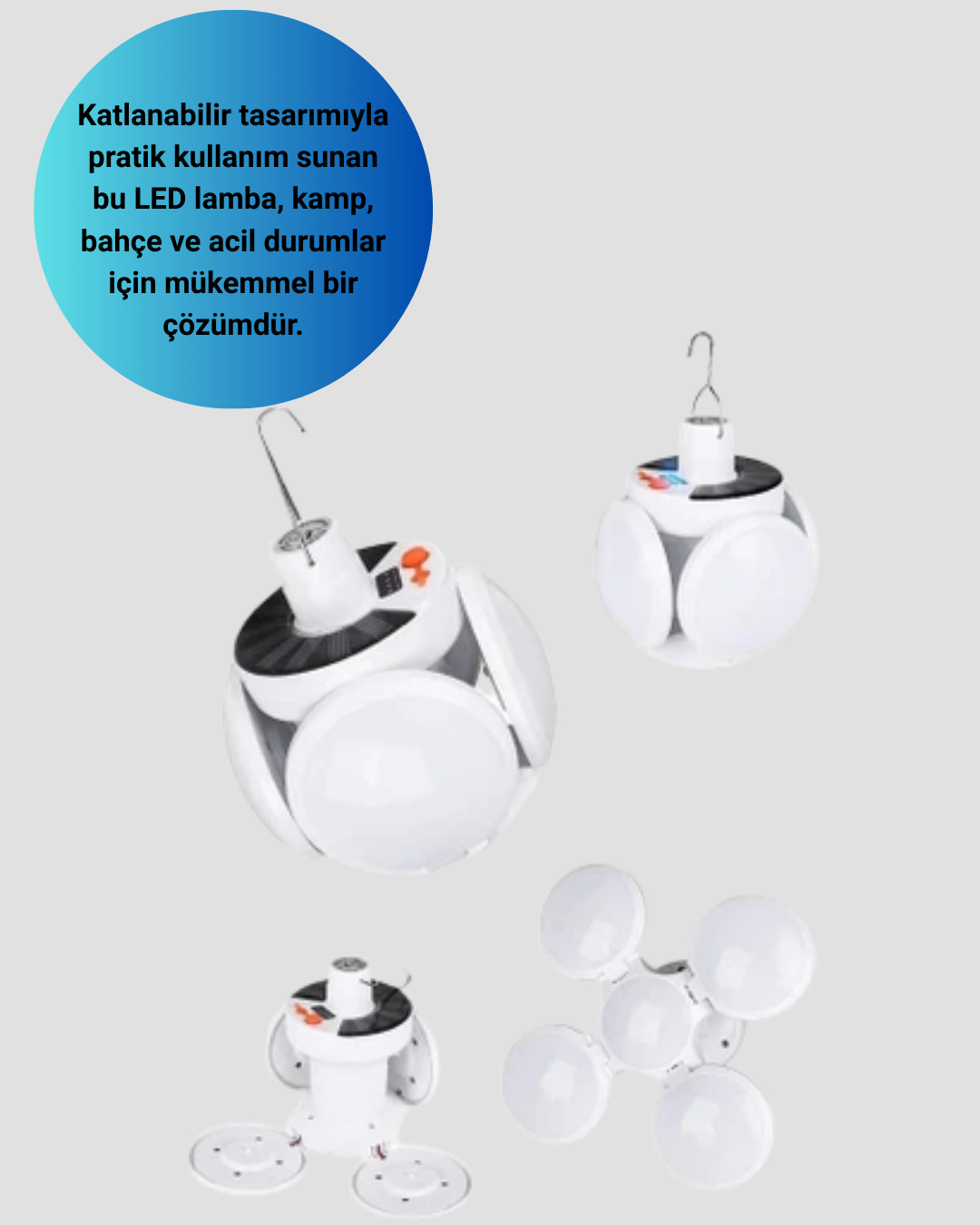 USB ve solar şarj özellikli katlanabilir LED lamba