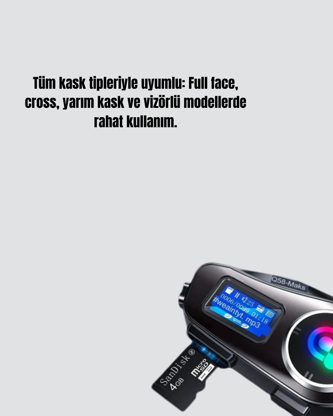 LCD ekranlı Bluetooth kask kulaklığı