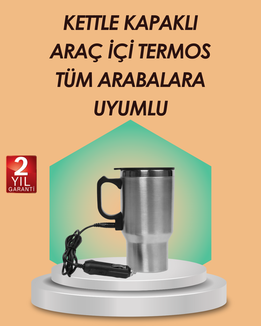 Araç İçi Isıtıcı Termos Bardak Paslanmaz Çelik