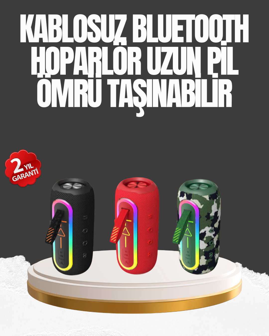 Taşınabilir Şarjlı Bluetooth Hoparlör Güçlü Bas