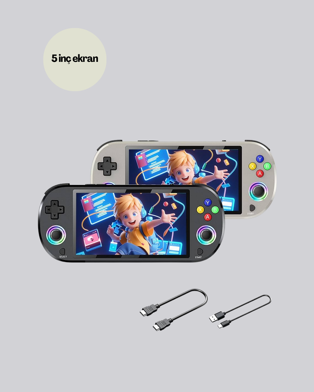 5 inçlik IPS ekranı ile oyunlara hayat veriyor. Geniş görüş açısı ve 640x480 çözünürlüğü sayesinde