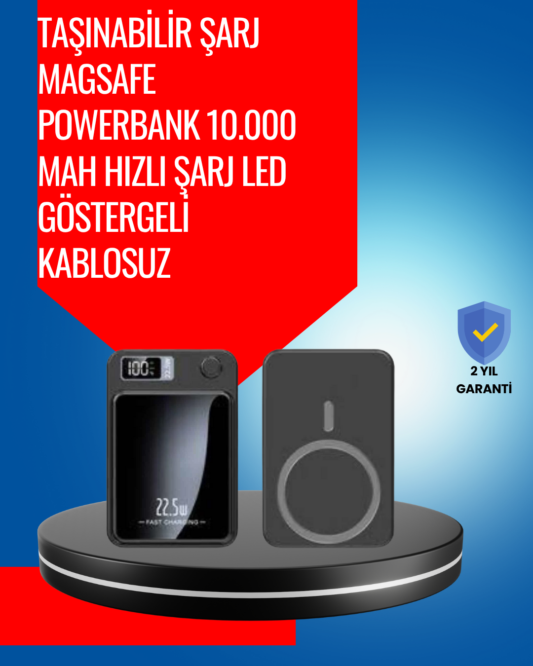 Alüminyum Alaşımlı 20W PD Hızlı Şarj ve Manyetik Kablosuz Powerbank