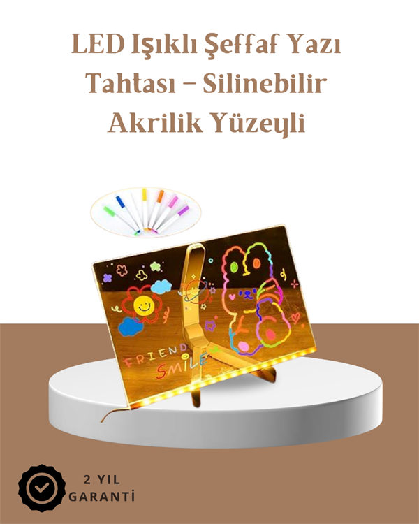 LED Aydınlatmalı Şeffaf Mesaj Tahtası – 30x20 cm Neon Etkili Yazılar İçin Tasarlandı