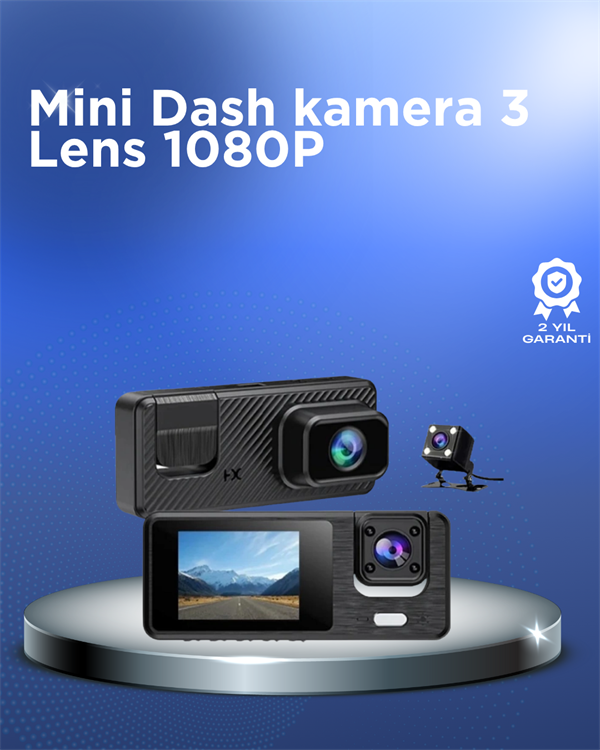 1080P 3 Kameralı Araç DVR – Döngü Kayıt ve Geri Görüş Özellikli