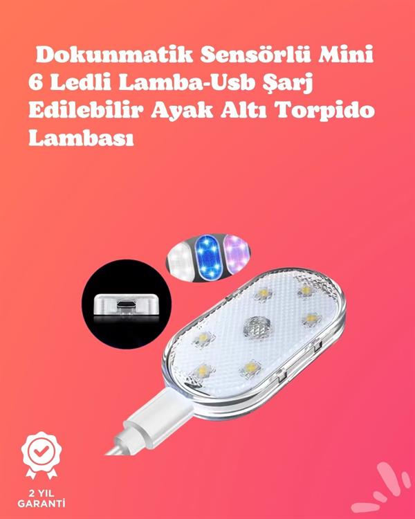 Kolay Montajlı Çok Renkli USB Şarjlı Kablosuz Araç İçi Işık Seti