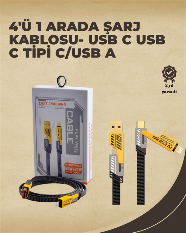 4'ü 1 Arada Metal Hızlı Veri Kablosu – 65W Güç 27W iPhone Desteği 480Mbps Aktarım