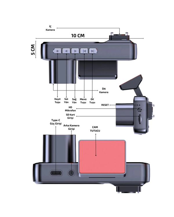 sürüş güvenliğini üst seviyeye çıkarmak için pek çok özelliği içinde barındırır. 1080p Full HD ön kamera ile yüksek kalitede dış görüntüler yakalanırken; iç ve arka kameralar