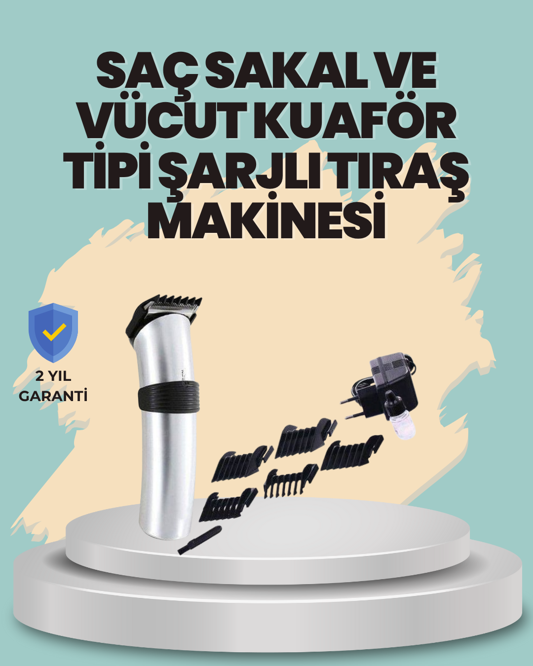 Profesyonel Erkek Tıraş Makinesi – Kablosuz Paslanmaz Bıçaklı ve Tam Aksesuar