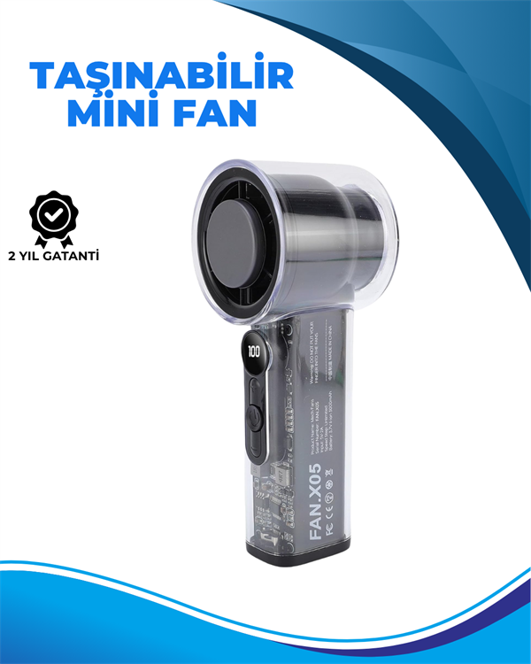 Taşınabilir El Fanı 100 Seviyeli Rüzgar Hızı Ayarı Sessiz Çalışma - Dijital Ekranlı