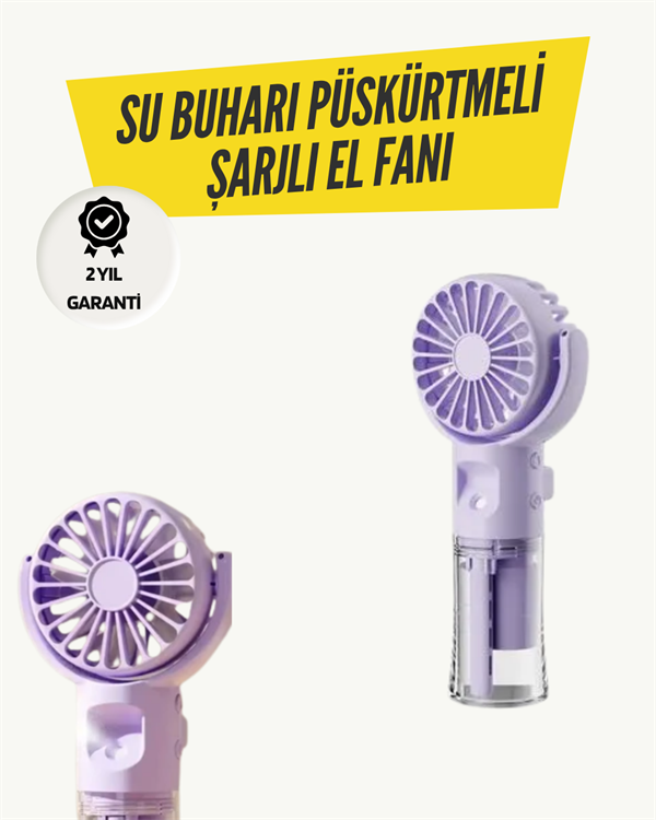 Mini Masaüstü ve El Tipi Buğu Fanı – Su Depolu Şarj Edilebilir Nemlendirici Özellikli