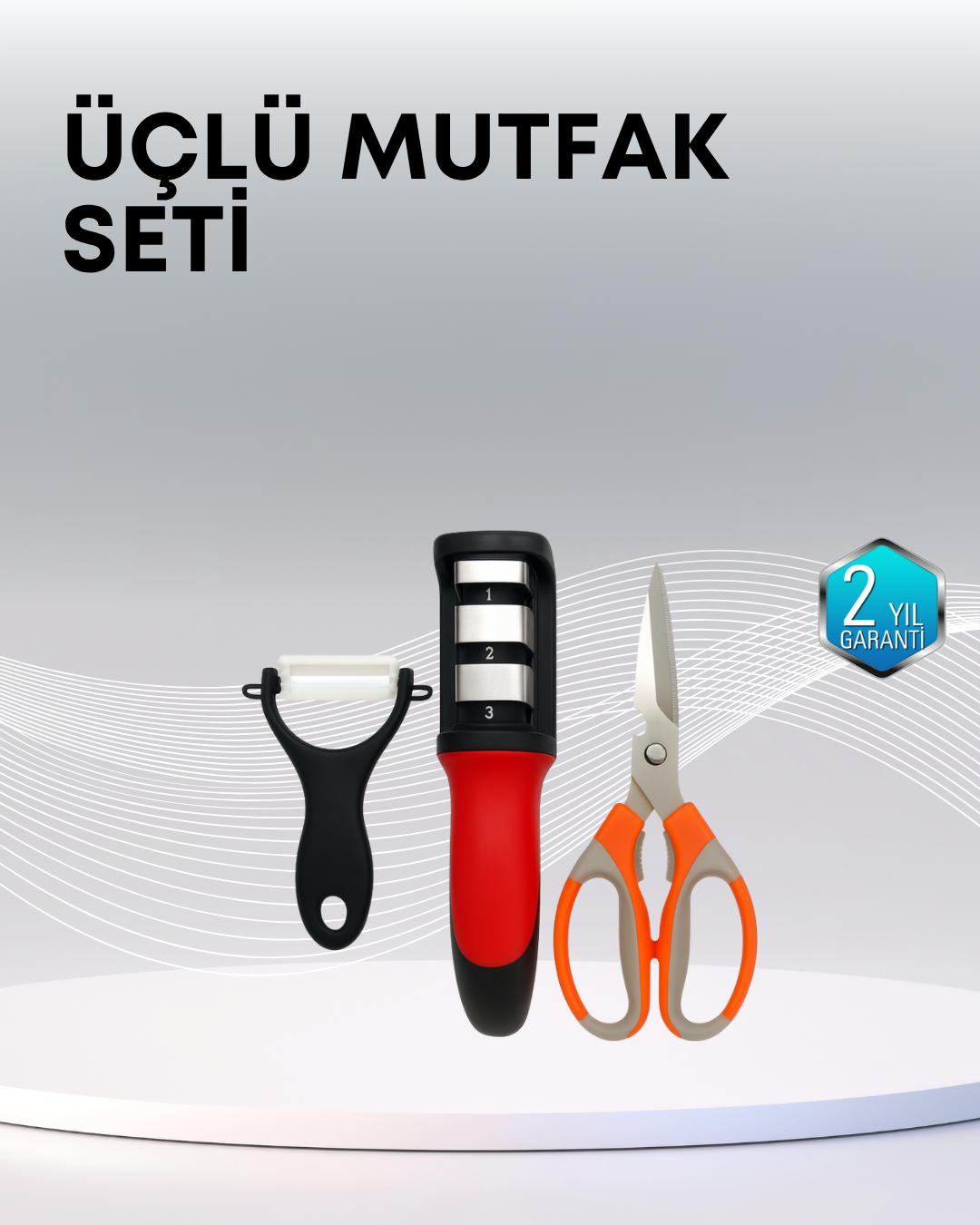 Çok Fonksiyonlu Mutfak Makas Seti – 3 Makas Bileyici ve Soyacak Dahil