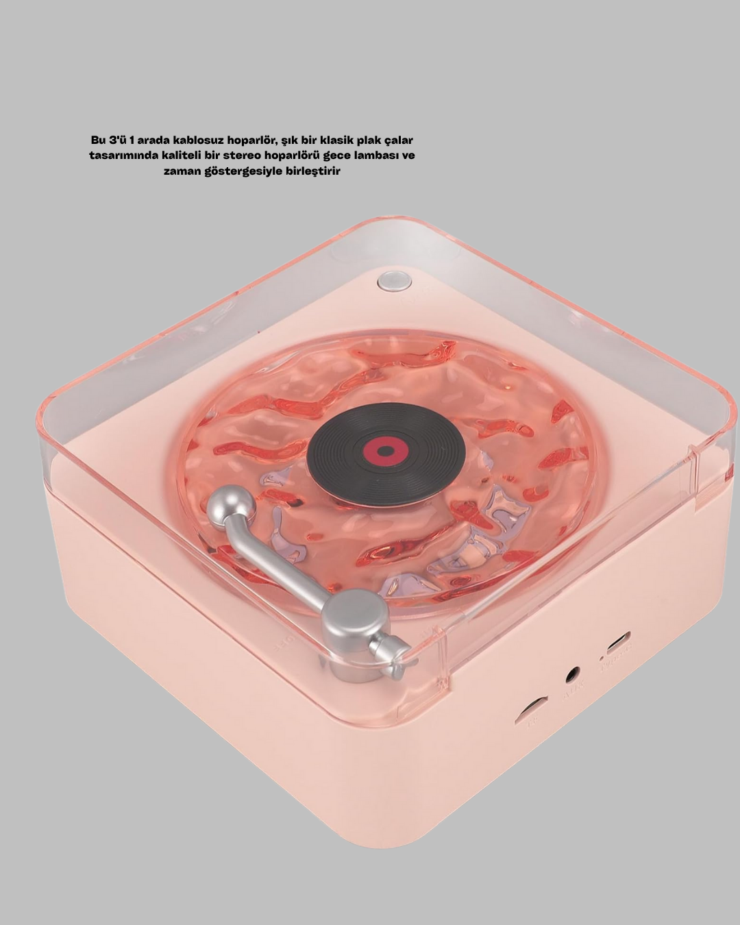 şık plak çalar tasarımıyla modern teknoloji ve vintage estetiği bir araya getiriyor. Yüksek kaliteli stereo ses çıkışı