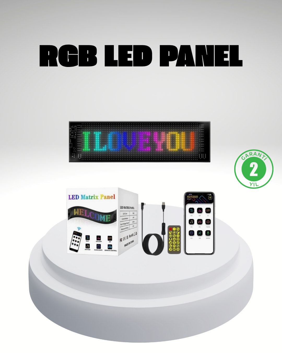 RGB LED Panel – Mobil Uyumlu Yazı ve GIF Destekli USB Bağlantılı Dekoratif Ekran