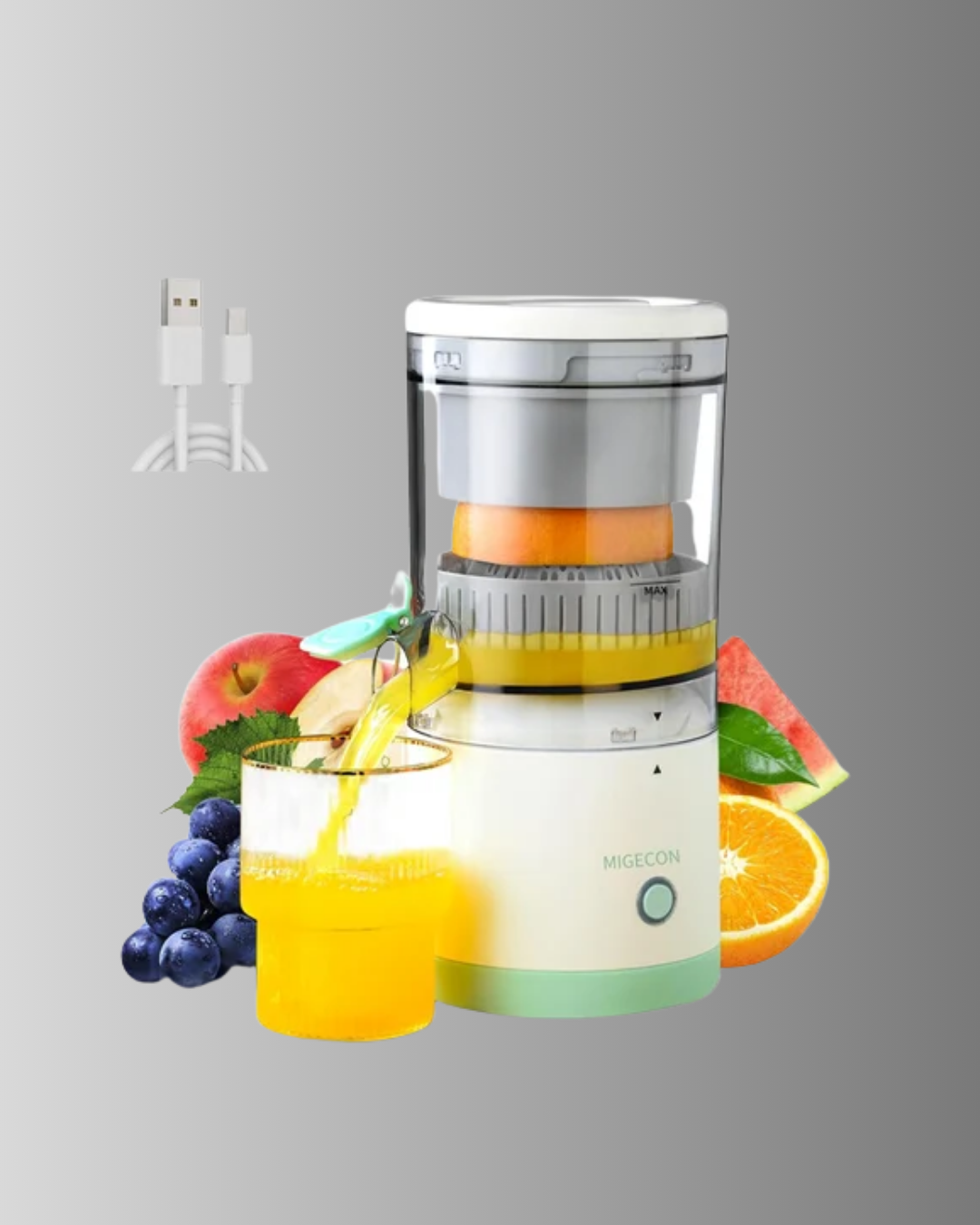 Şıklığı ve pratikliği bir araya getiren bu taşınabilir katı meyve sıkacağı