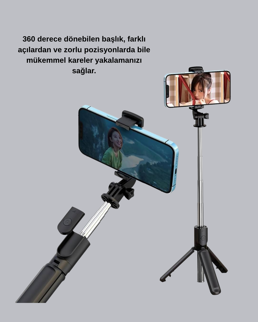 Anılarınızı en iyi açılardan yakalamak artık çok kolay! Bu Bluetooth bağlantılı 360° dönebilen selfie çubuğu