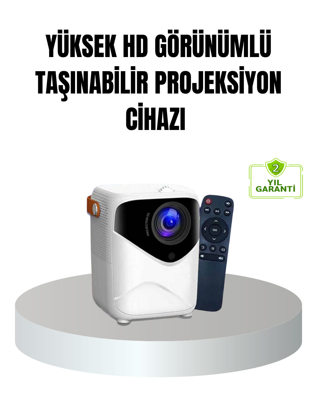 Taşınabilir 1080P HD Akıllı Projektör – 64GB Dahili Hafıza 2GB RAM Uzaktan Kumandalı