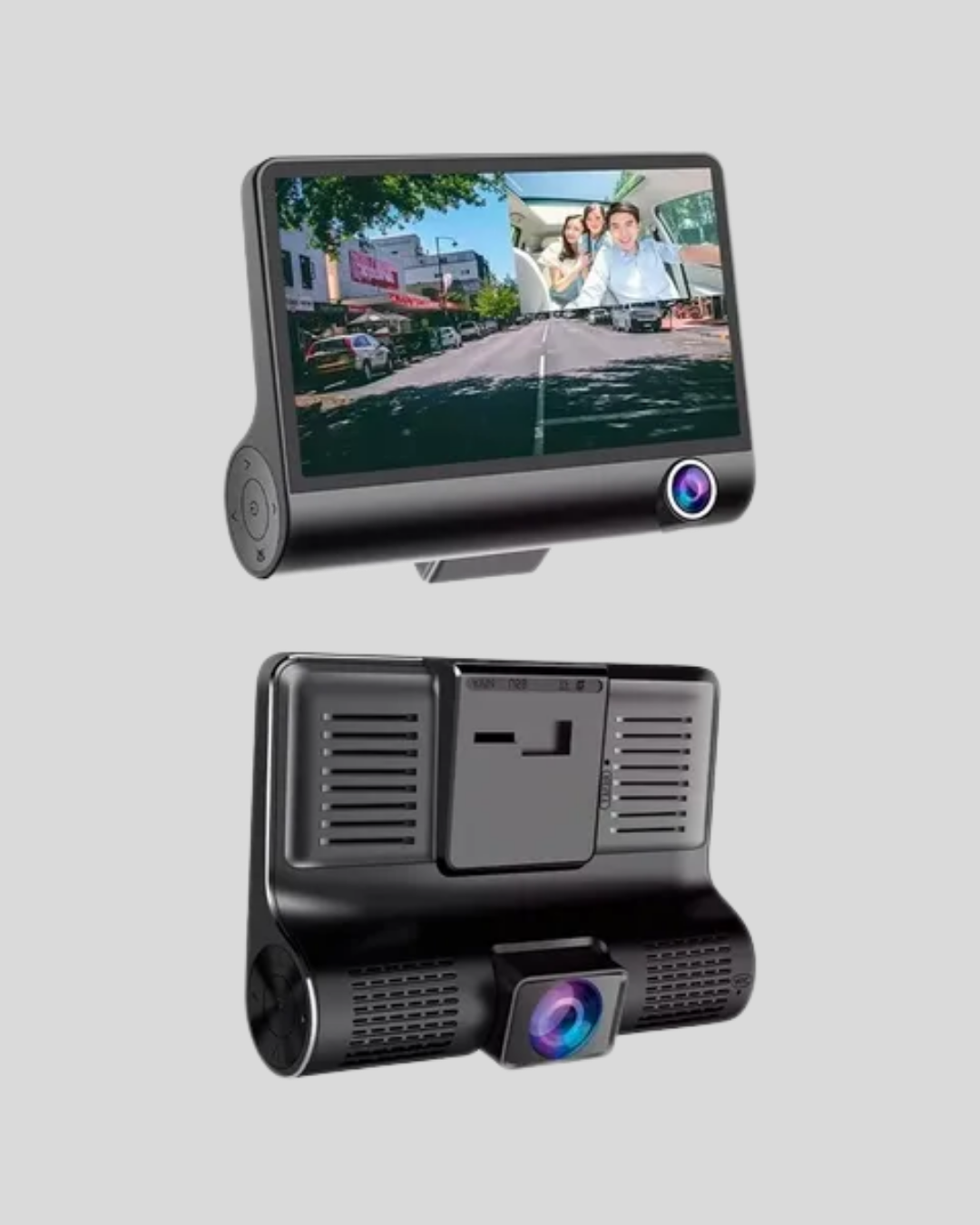 sürüş sırasında tam kapsamlı kayıt alarak hem güvenliğinizi hem de konforunuzu artırır.Üç kameralı tasarımı