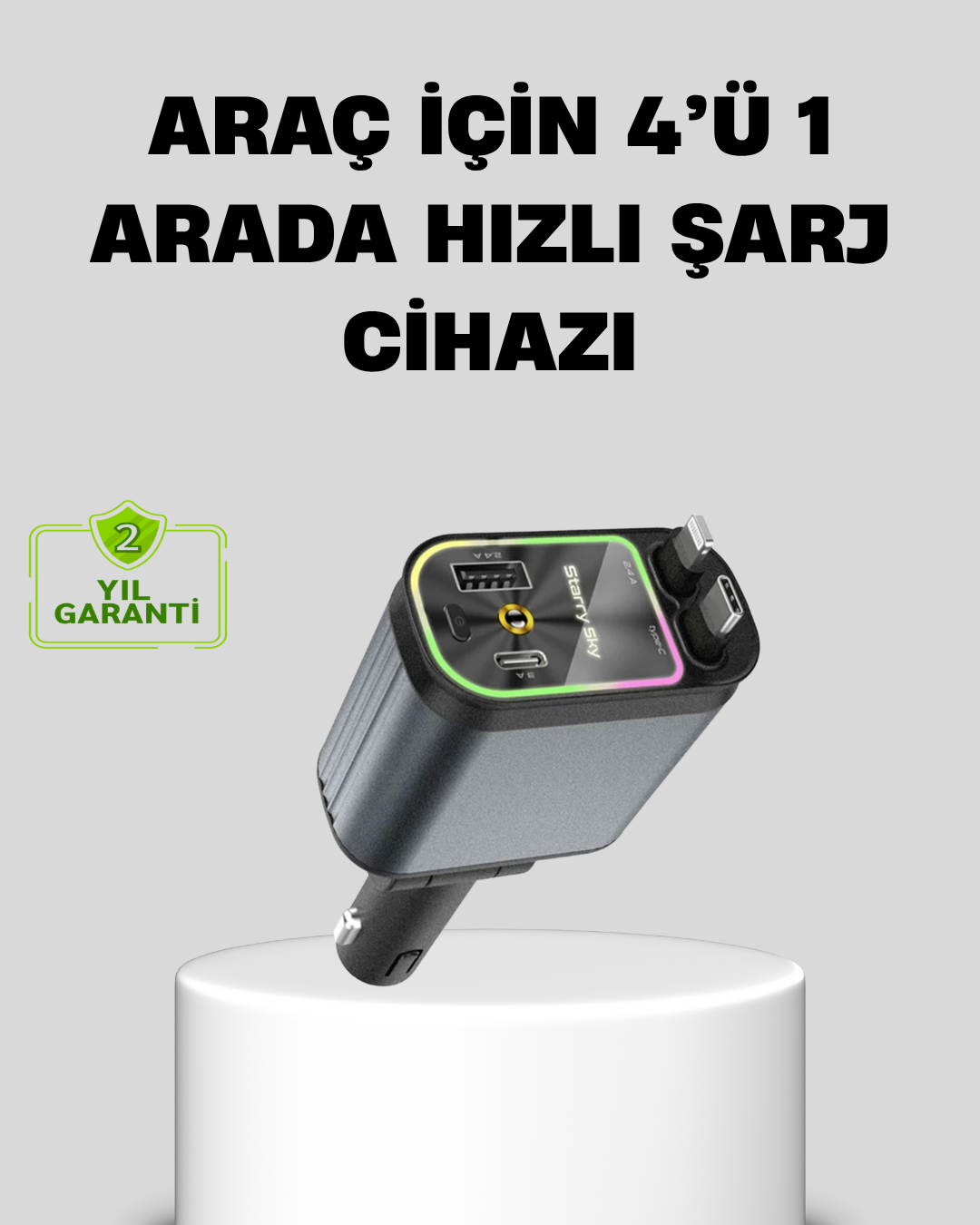 Araç Şarj Cihazı 66W 4 Portlu Hızlı Şarj ve LED Işıklı