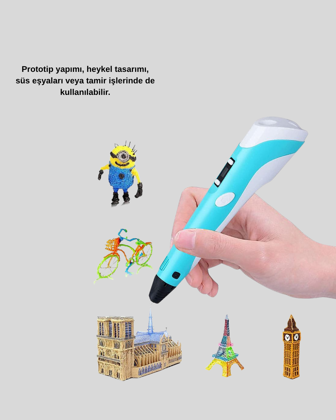 inşa edebilir ve şekillendirebilirsiniz! 3D Kalem Ergonomik ve 1.75 mm Filament Destekli FDM Yazıcı Kalemi