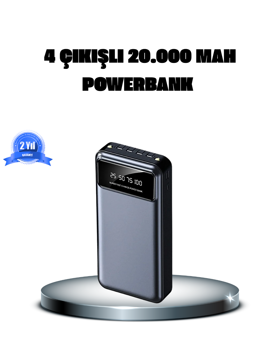 Powerbank 20000 mAh 4 Çıkışlı Hızlı Şarjlı ve LED Göstergeli