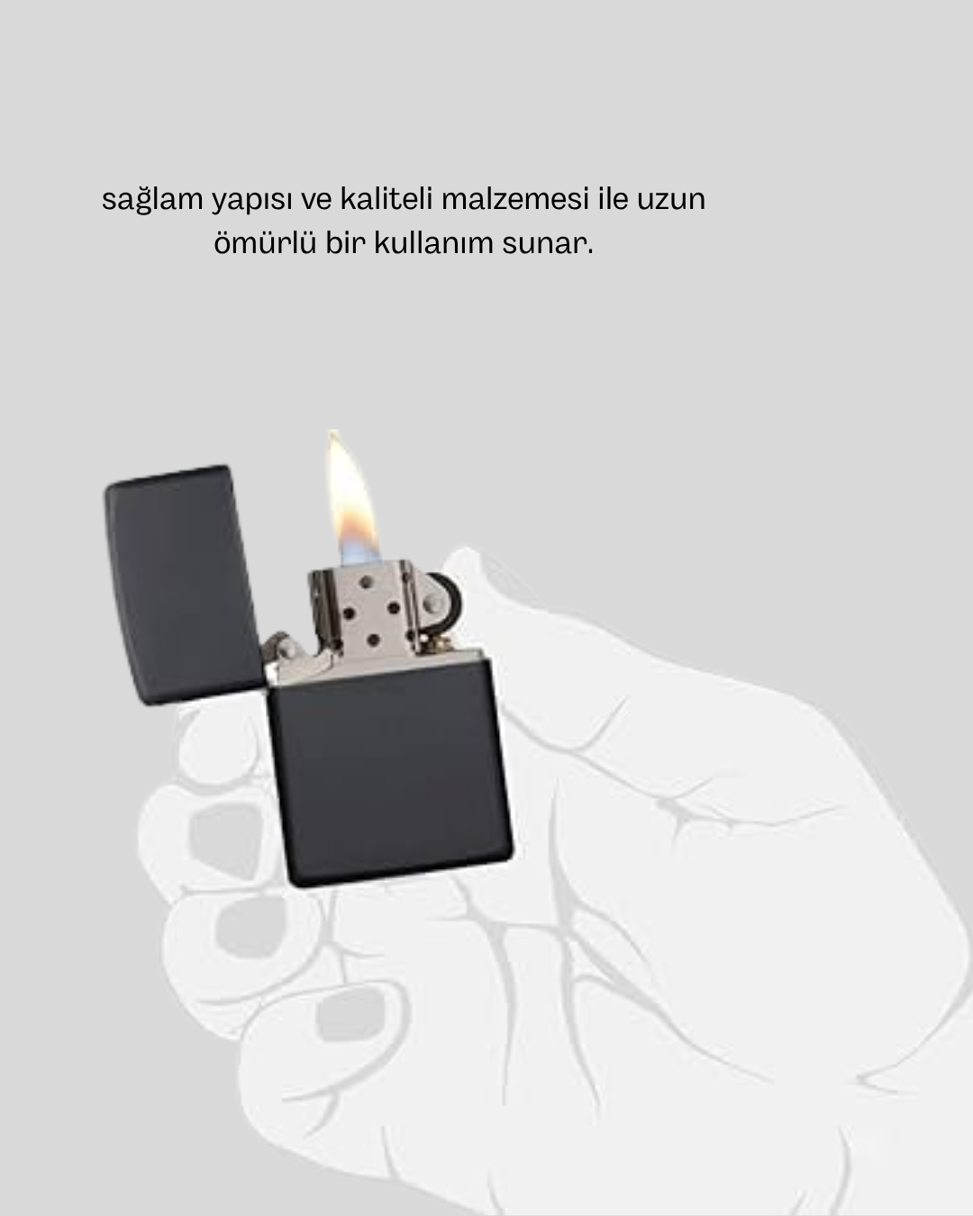 Zarafeti ve işlevselliği bir araya getiren Metal Gövdeli Tasarım Çakmak Mat Yüzeyli ve Ergonomik Tutma Özellikli