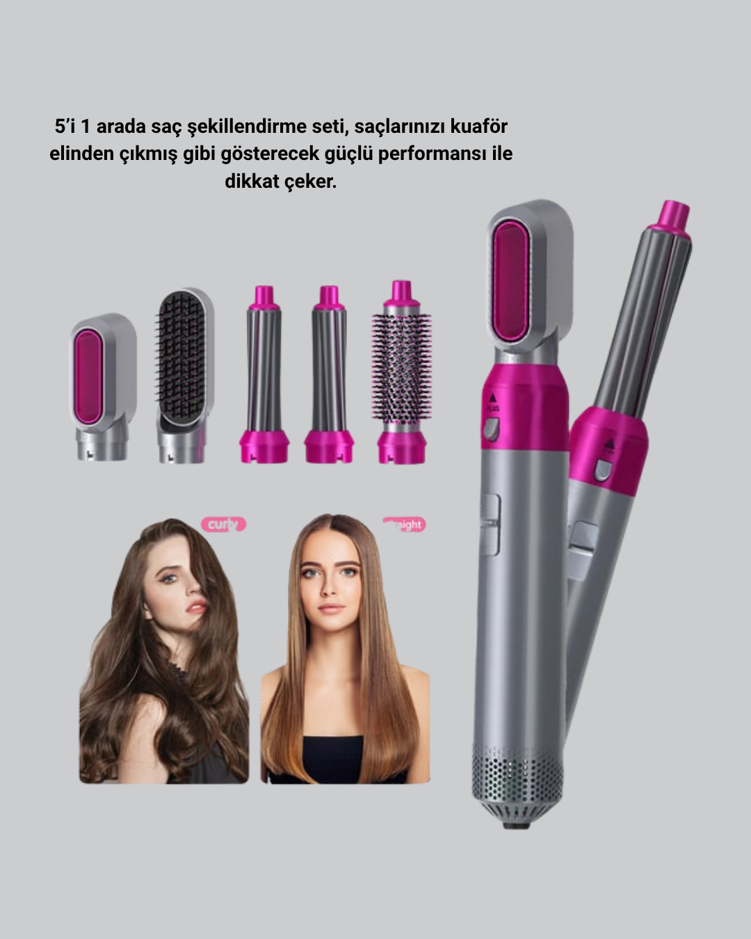saç bakımınızı profesyonel seviyeye taşır.Güçlü motoru ve akıllı hava akımı sistemi sayesinde saçlarınızı aynı anda hem kurutur hem şekillendirir.Setin içinde bulunan farklı başlıklar; düzleştirici