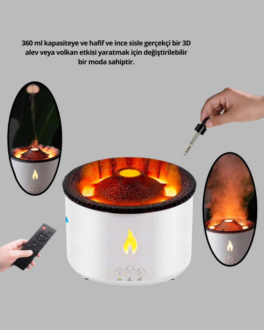 modern teknolojiyi estetik bir görünümle buluşturur. 360 ml kapasitesi sayesinde uzun süreli buhar yayar ve bulunduğunuz ortamın havasını anında tazeler.LED aydınlatma sistemi