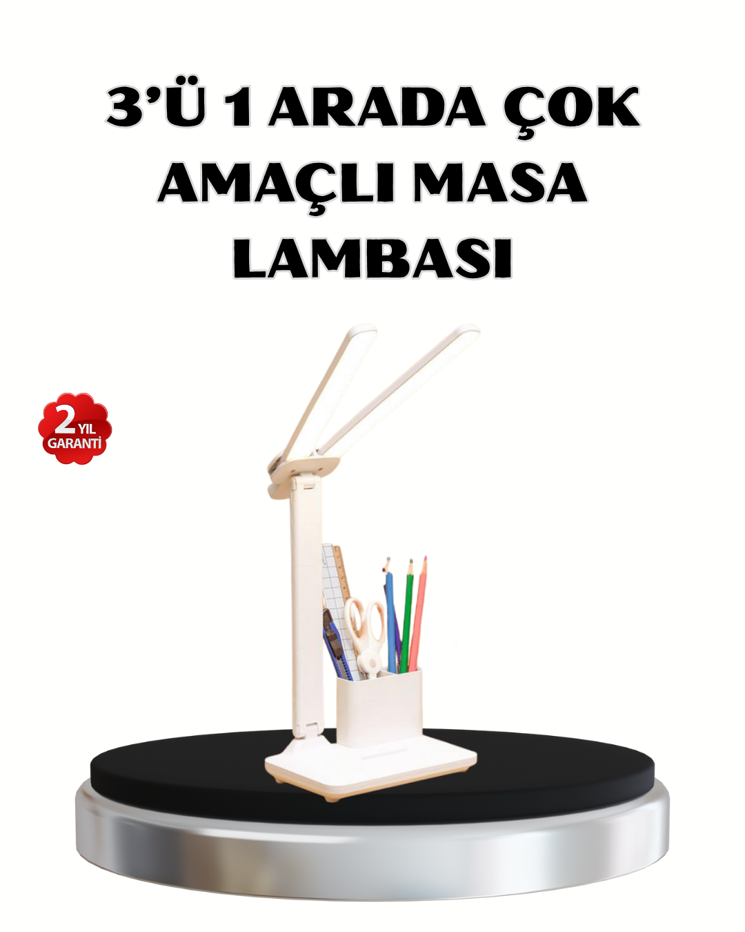 Kalemlik ve Telefon Standlı Masa Lambası – Kısılabilir LED Işık Göz Dostu Tasarım