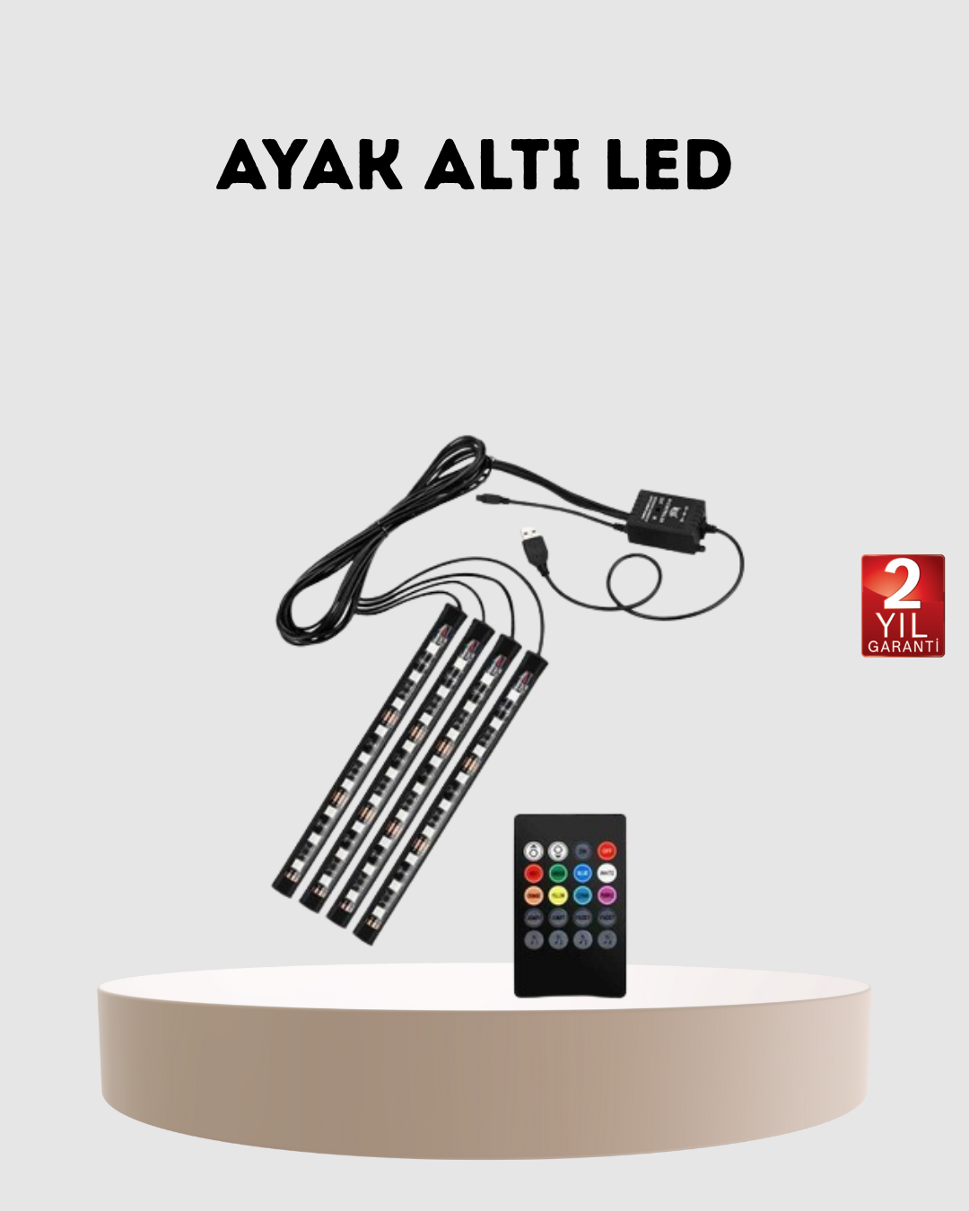 RGB Araç İçi LED Aydınlatma 12V 48 LED Müzik Kontrollü 4 Şerit Set
