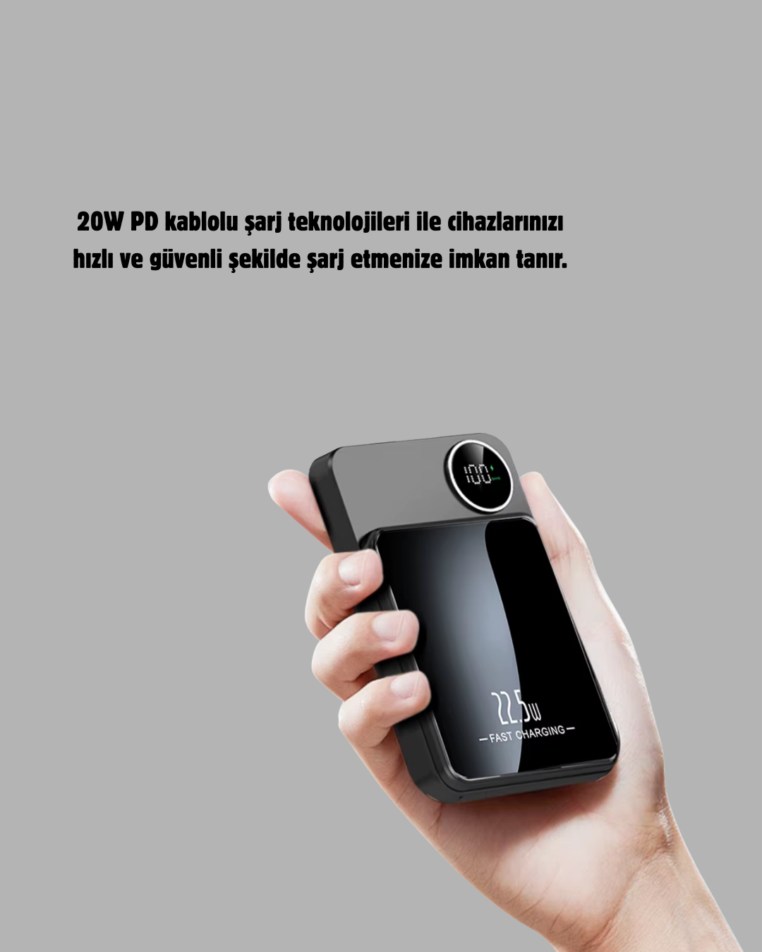 hızlı ve taşınabilir bir şarj çözümü şarttır. Bu manyetik güç bankası