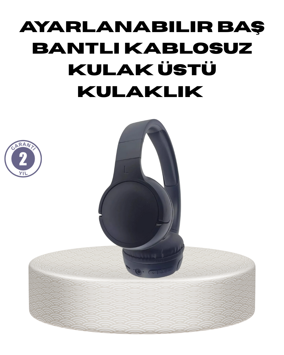 Bluetooth 5.0 Siyah Kablosuz Kulaklık 18 Saat Batarya Katlanabilir Tasarım