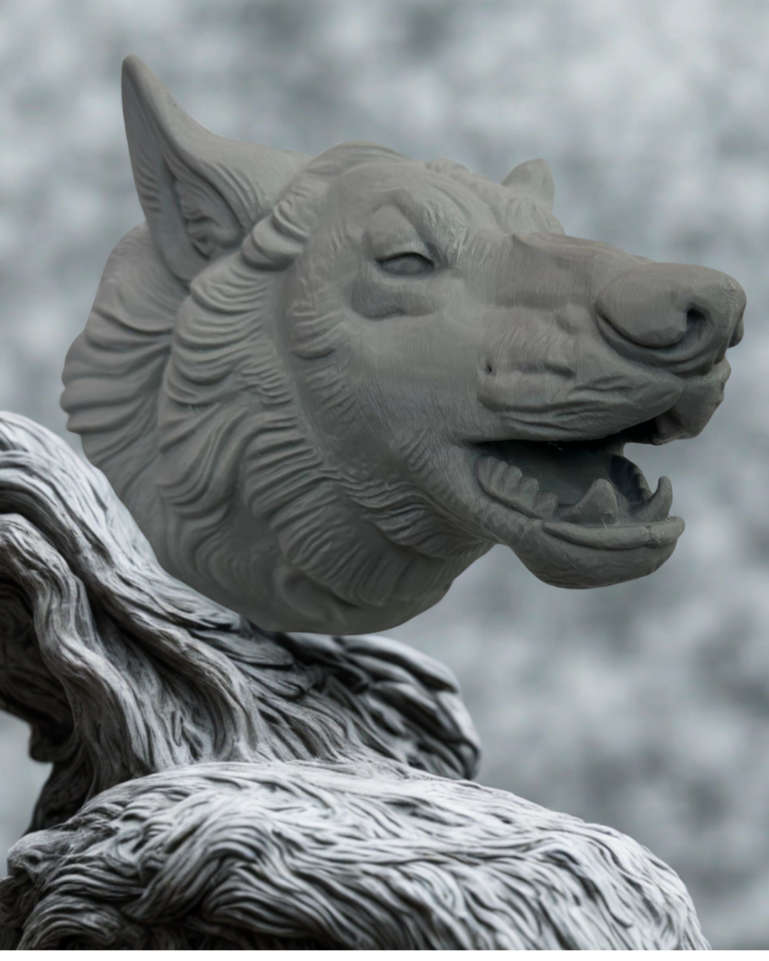 Gri Kurt Başı Figürü Duvar Tipi Dekoratif Heykel Hediyelik