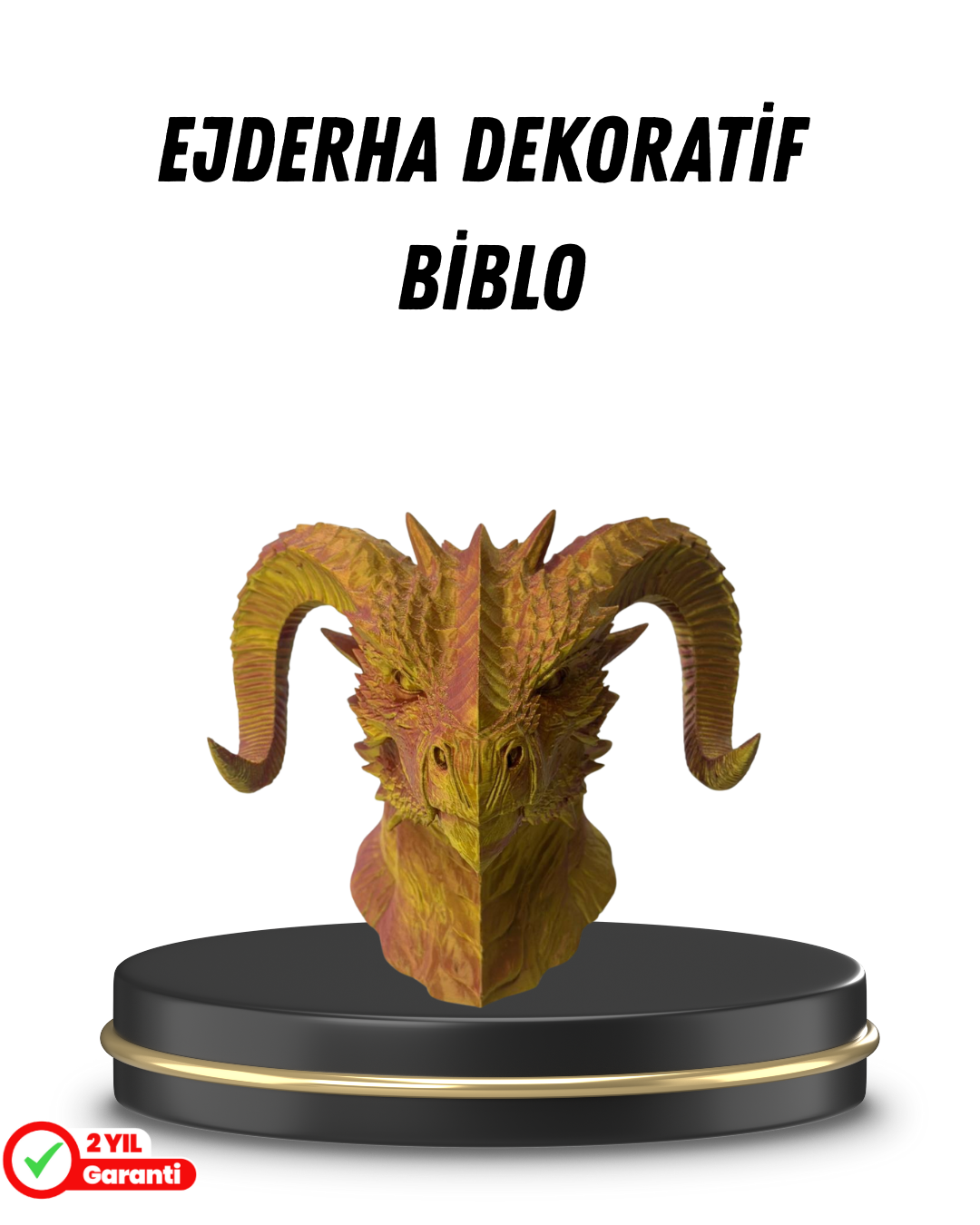 Asil Tasarım Gold–Red Ejderha Heykeli Hediyelik Fantastik Dekor