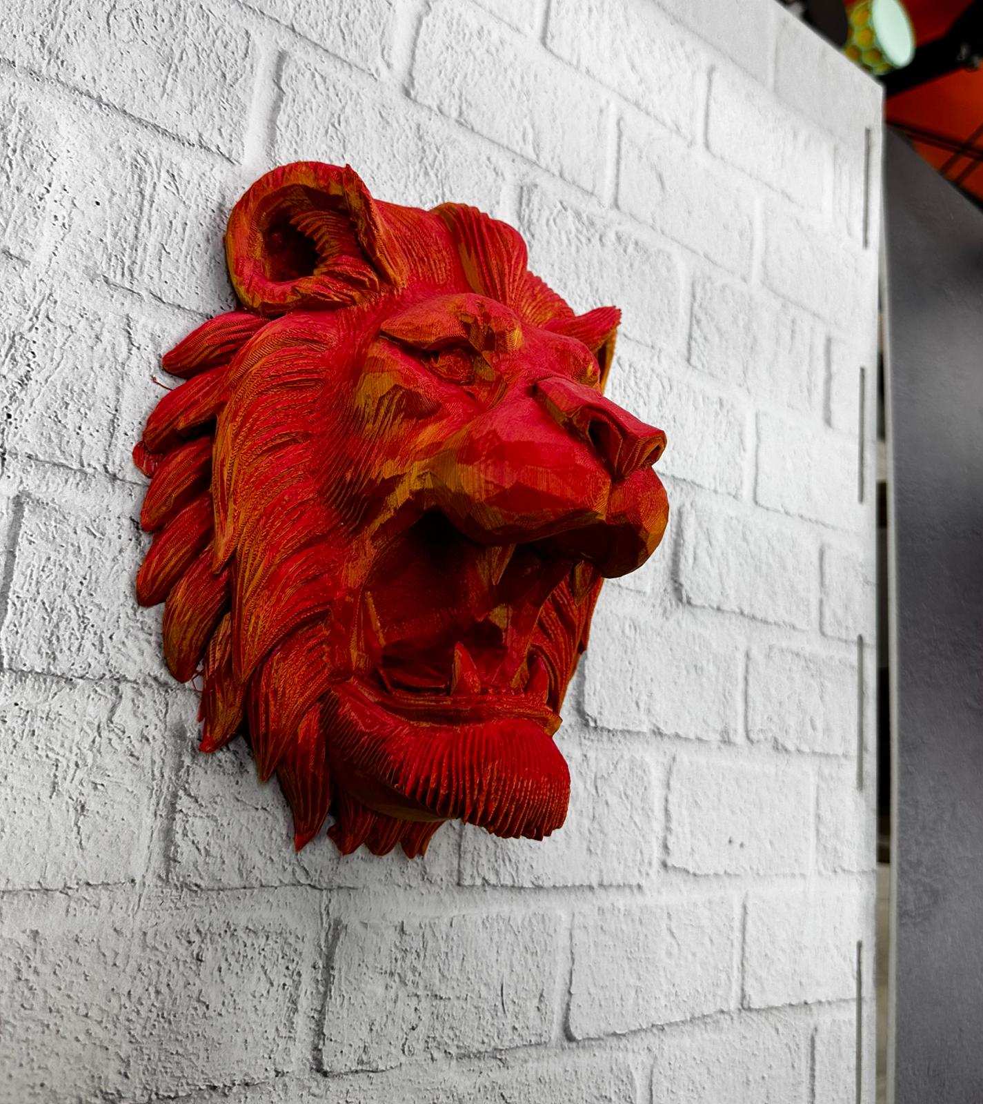 Dekoratif Asılabilir Aslan Başı 3D Duvar Heykeli Gold Red 20x21 cm