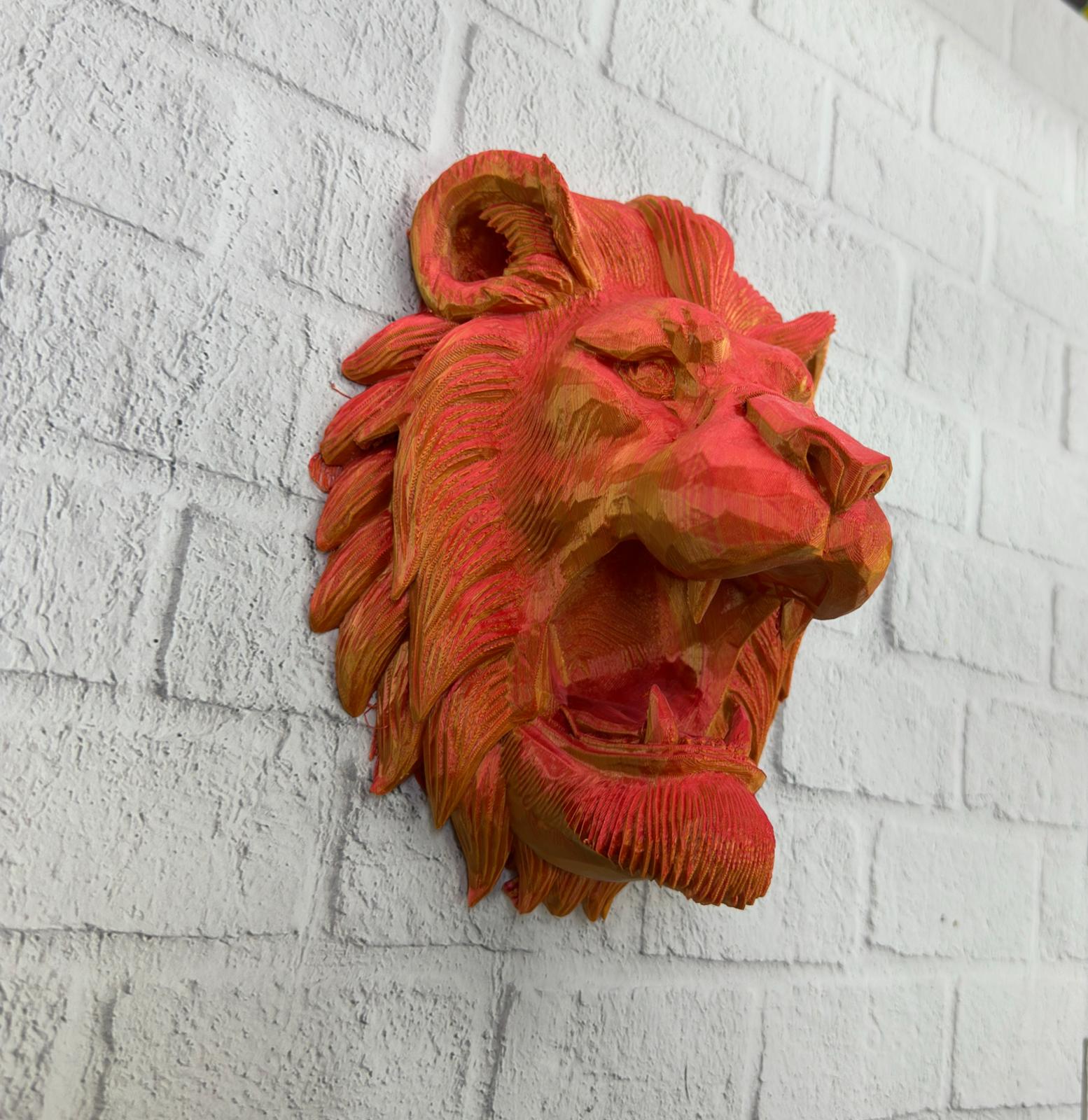 20 x 21 cm ölçülerindeki Gold-Red Aslan Başı