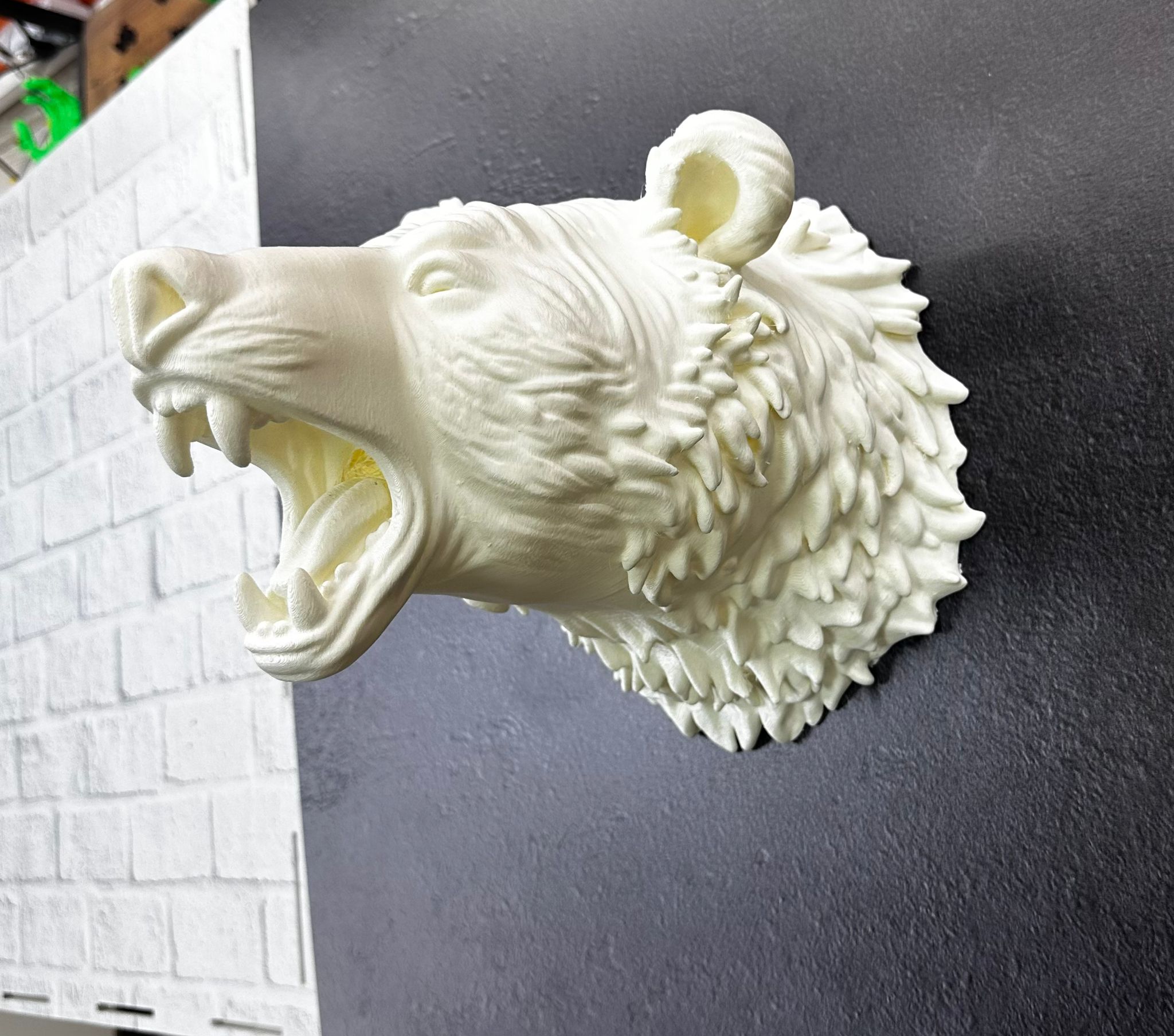 Beyaz 3D ayı başı duvar heykeli