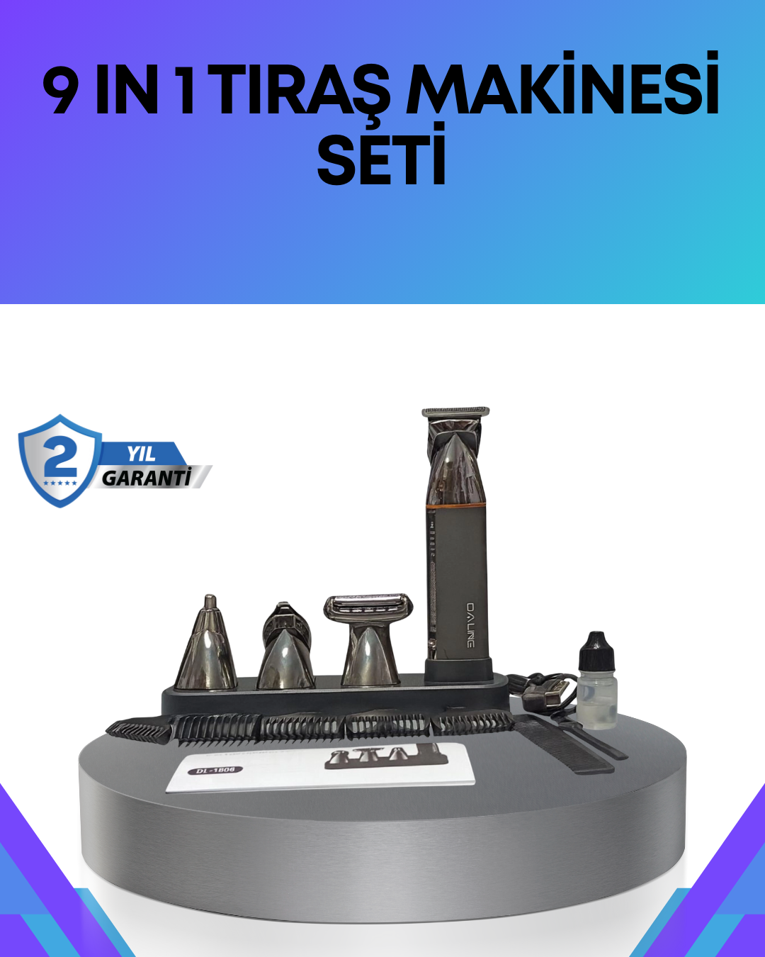 Çok Fonksiyonlu 9’u 1 Arada Tıraş Makinesi Şarjlı Saç Sakal Düzeltici