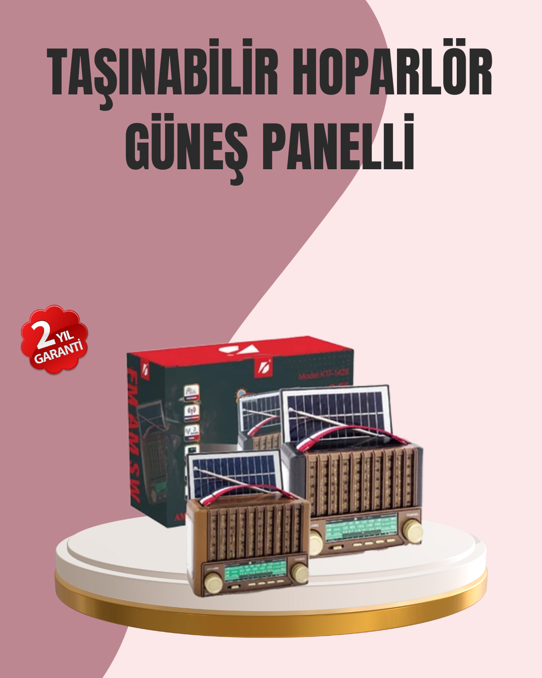 Solar Panel Şarjlı Taşınabilir Radyo Bluetooth Hoparlör Müzik Kutusu