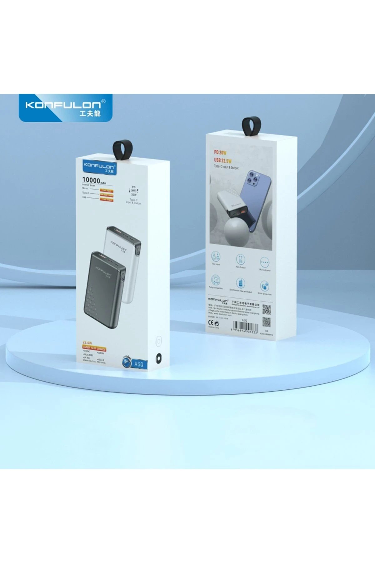 A6Q 10000 mAh Powerbank✅ Yüksek Kapasite10.000 mAh batarya kapasitesiyle telefonunuzu birden fazla kez şarj edebilirsiniz.Standart kullanım için ideal enerji desteği.✅ Ultra Küçük ve Taşınabilir TasarımMini boyutları sayesinde cebinizde