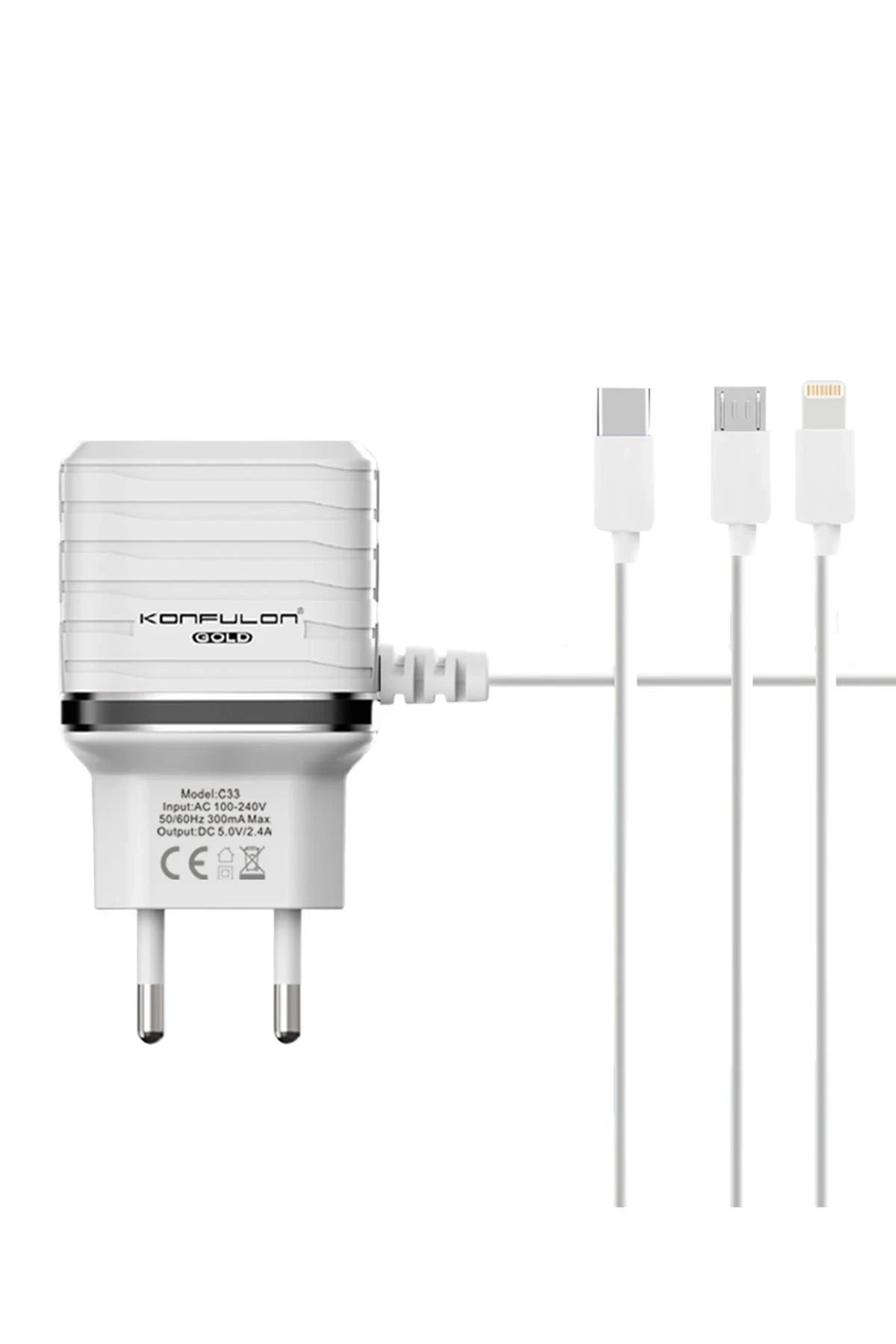 C33 Hızlı Şarj Cihazı 3in1 (Dahili Micro USB Kablolu)-(5796)